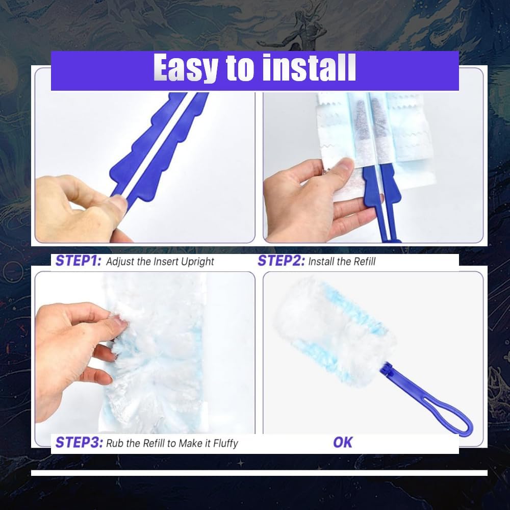 Duster Refills Compatible with Swiffer Duster, Heavy Duty Multi Surface Duster Replacement with 1 Extra Handle for Cleaning Furniture, Blinds, Ceiling Fans and Car (Blue-21 Pack)
