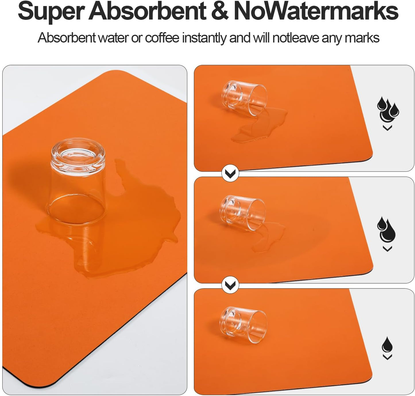 Dish Drying Mat for Kitchen Counter | Coffee Bar Mat for Countertops | Heat Resistant Drainer Mat with Non-slip Rubber Backed | Hide Stain Kitchen Absorbent Draining Mat | Orange 16"x20"