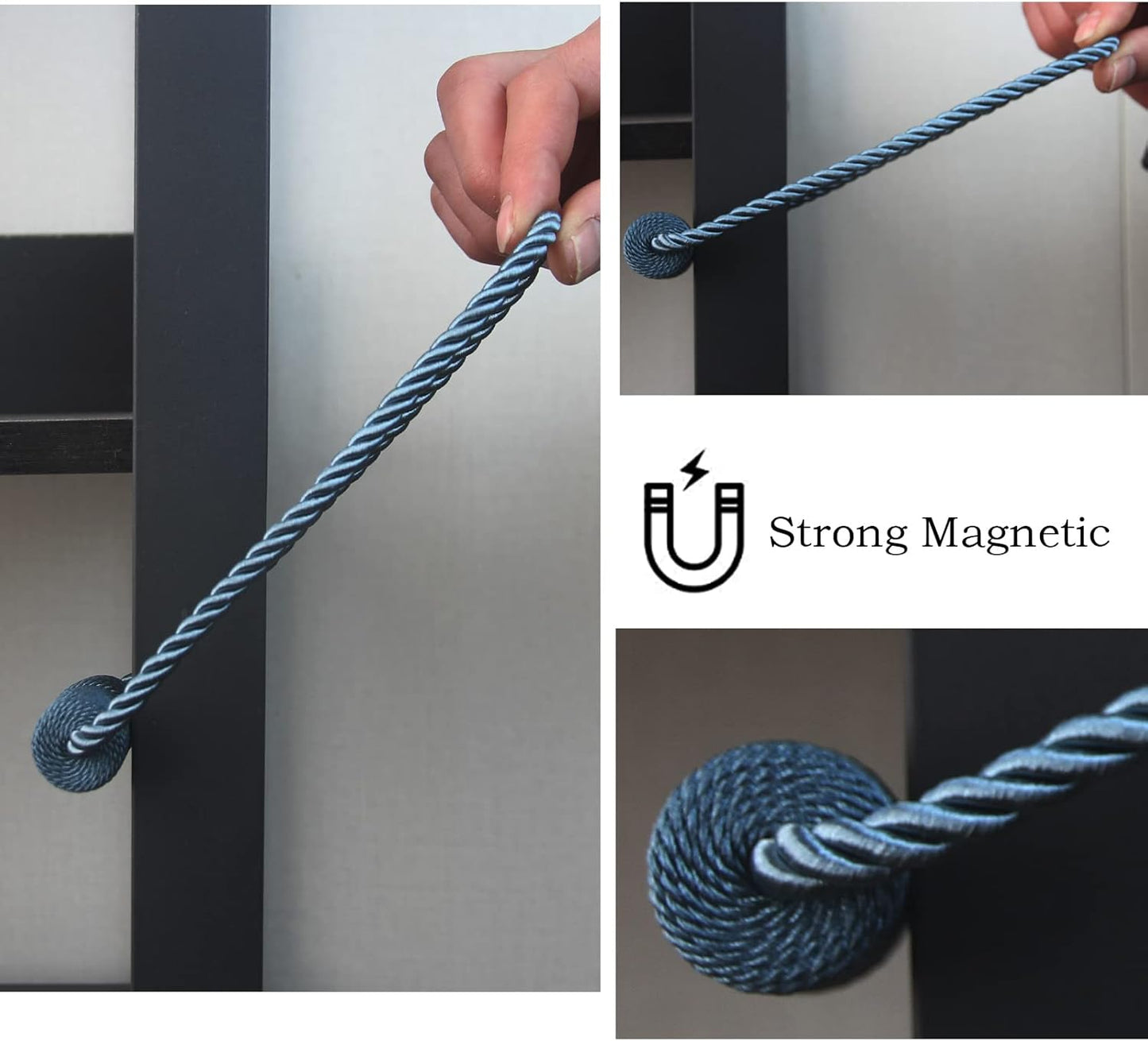 Magnetic Curtain Tiebacks 6 Pack Blue Curtain Rope Tieback Curtain Holders for Drapes Modern Tie Backs Decorative Curtain Holdbacks