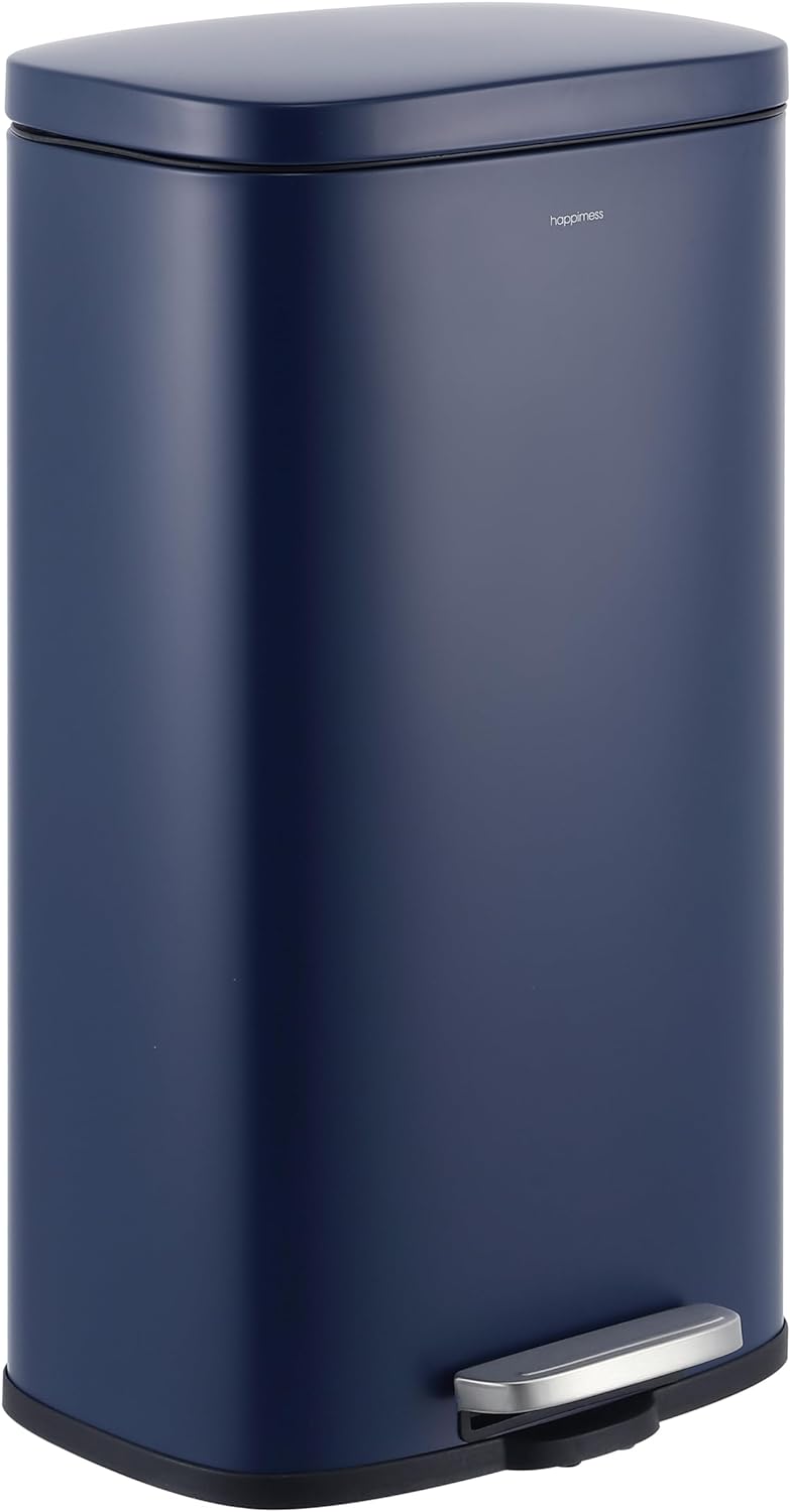happimess HPM1011E Curtis 8-Gallon Step-Open Trash Can, Fingerprint Resistant, Modern, Minimalistic for Home, Kitchen, Laundry Room, Office, Bedroom, Bathroom, Denim Blue