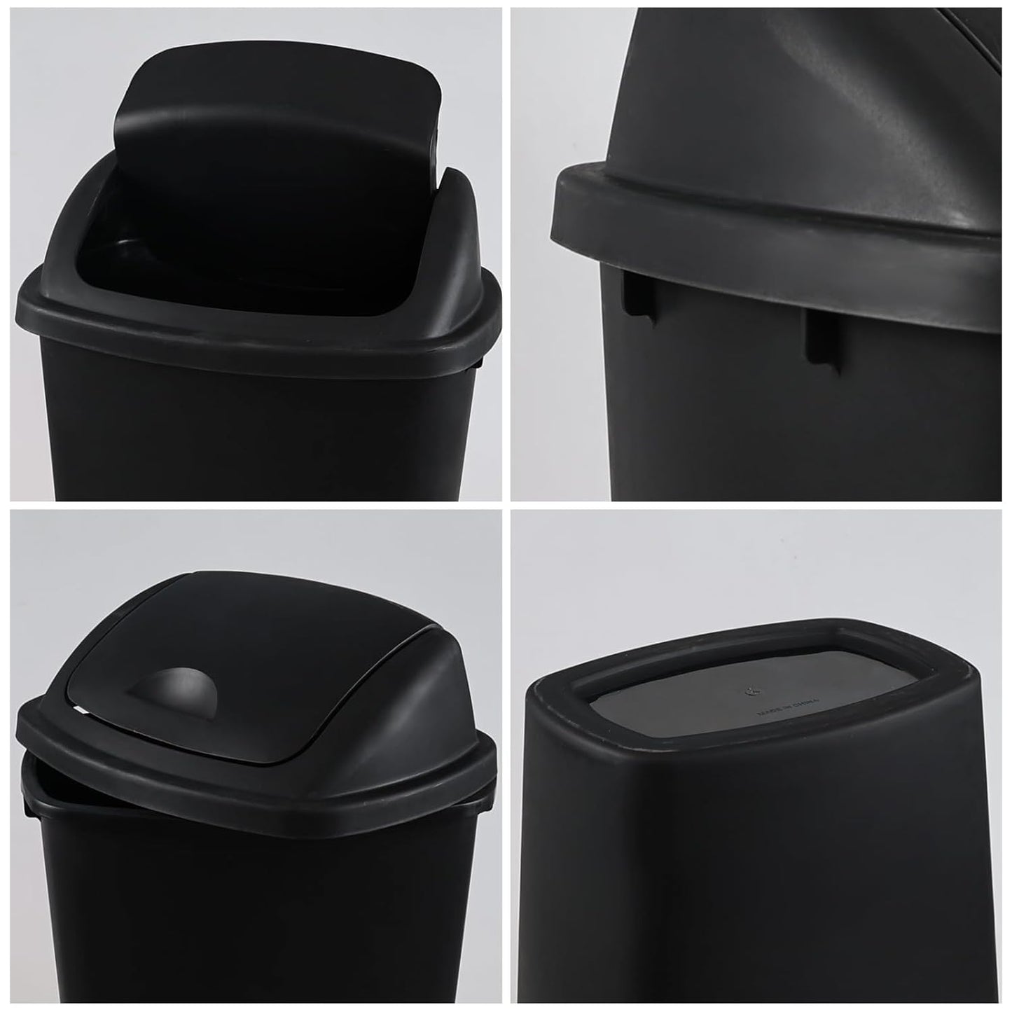 4 Pack 40 Liter Swing Lid Kitchen Garbage Can, Plastic Trash Can with Lid, Black