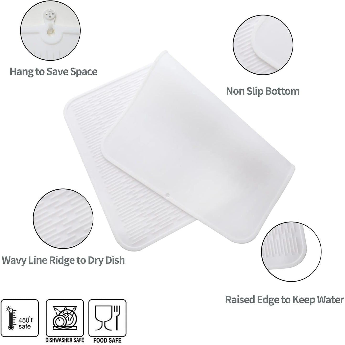 Silicone Dish Drying Mat for Multiple Usage,Easy clean,Eco-friendly,Heat-resistant Silicone Mat for Kitchen Counter or Sink,Refrigerator or Drawer Liner White 4XL 32 inches x 18 inches