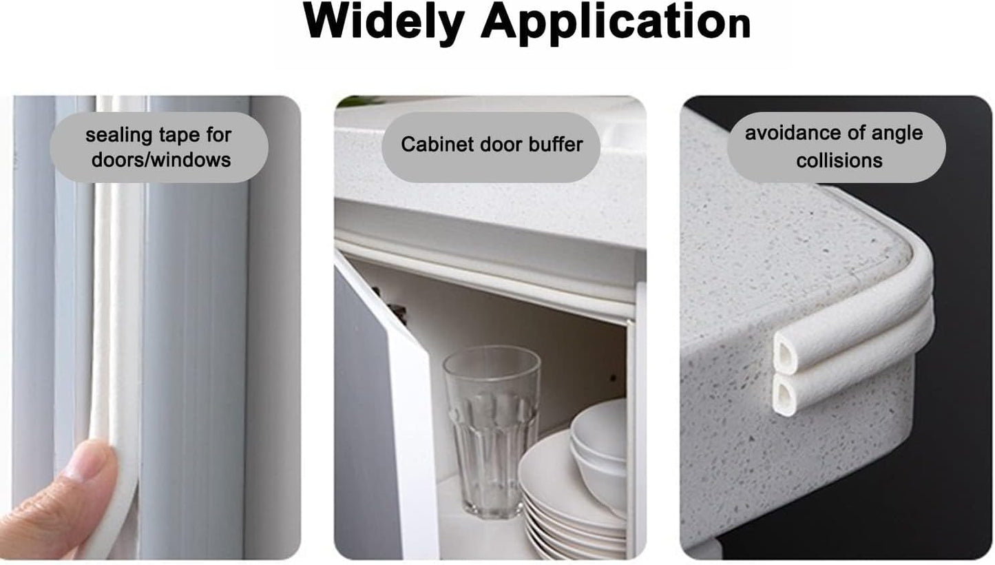 Weather Stripping Seal Strip Tape, Doors Windows Frame Self Adhesive D Type Foam Sealing Tape, 32.8Ft Rubber Soundproof Insulation Cell Foam Stripping, White