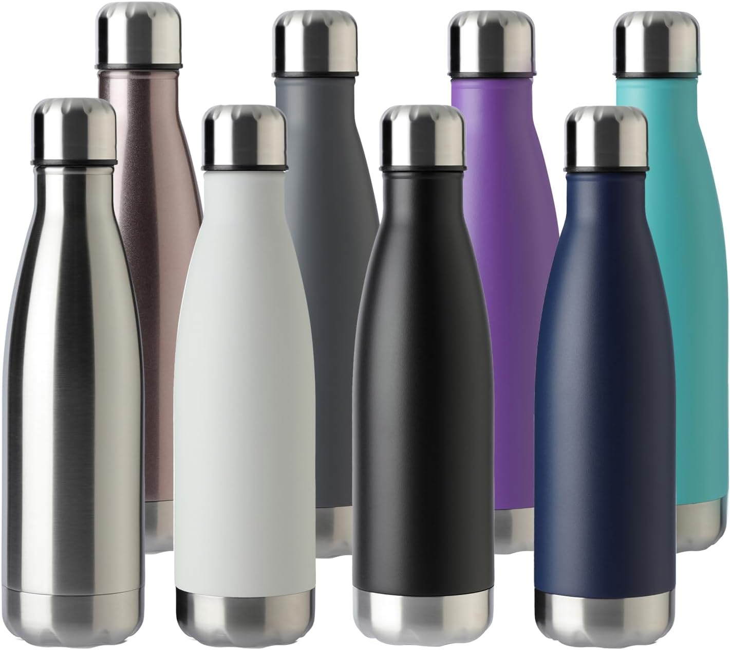 MEWAY 17oz Sport Water Bottle 8 Pack Vacuum Insulated Stainless Steel Leak-Proof Double Wall Cola Shape Water Bottle,Keep Drinks Hot & Cold (colourful,8 Pack)