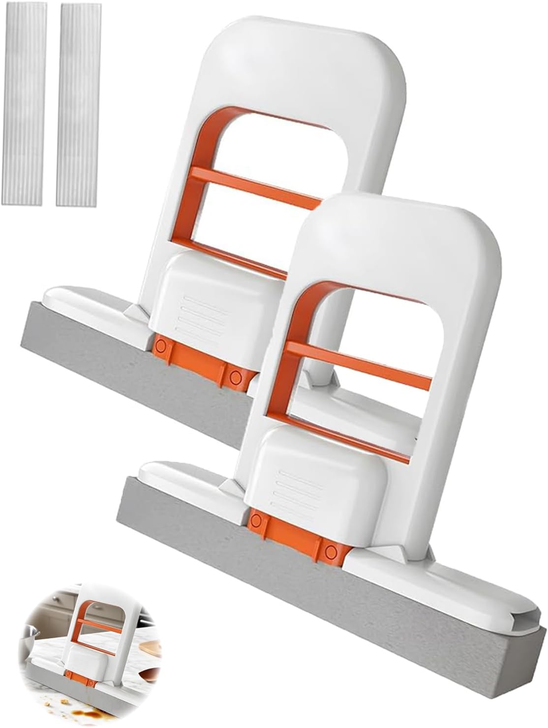 Mini Foldable Desktop Mop, Mini Mop for Small Spaces, Portable Cleaning Sponge Mop for Bathroom, Kitchen, Countertops, Glass, Tile-Wet/Dry Use with One-Hand Squeeze Handle & Replaceable Head (2 Set)