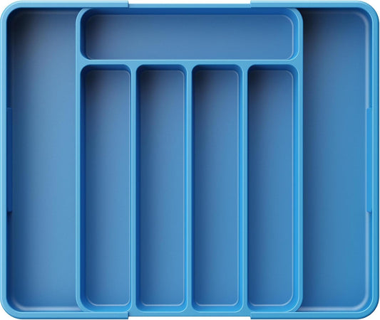 Kitsure Cutlery Drawer Organiser for Kitchen - Adjustable Cutlery Tray for Effortless Utensil Sorting, Versatile Kitchen Storage & Organisation Solution, 12.13" x 1.54" x 8.07"~13.90", Dark Blue