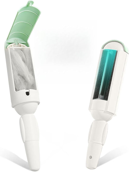 PAKEWAY 2 Pack Pet Hair Removal Tool, Reusable Dog & Cat Fur Remover with Comfy Non-Slip Handle, Portable Lint Roller with Self-Cleaning Base for Couch, Car Seat, Carpet, Bedding