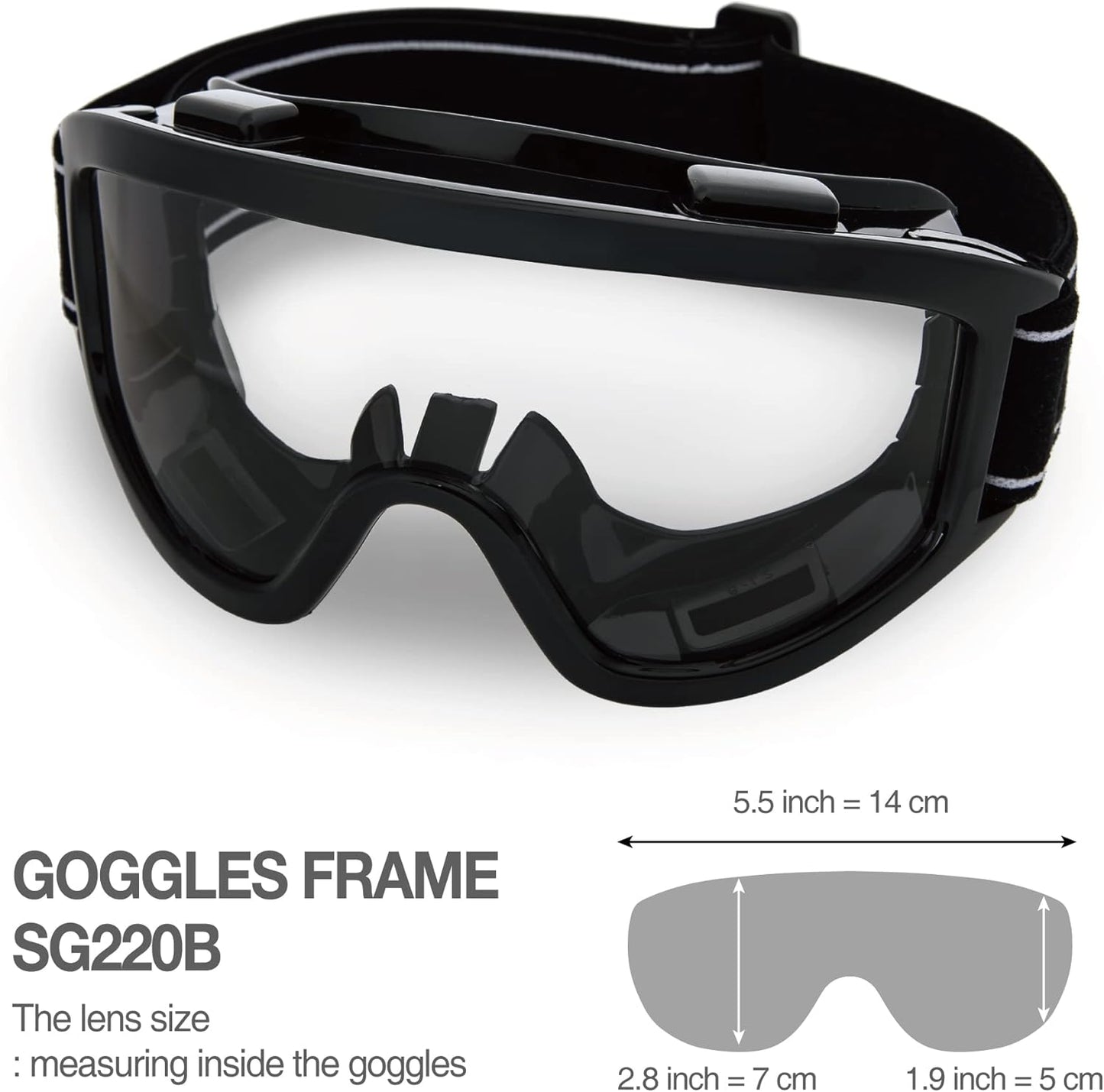 DEX FIT Protective Safety Goggles SG220B; Anti Fog & Scratch, Z87 Eye Protection for Lab, Science, and Chemistry Work, Indirectly Vented, Adjustable for Women and Men, (Black Frame, Clear Lens)