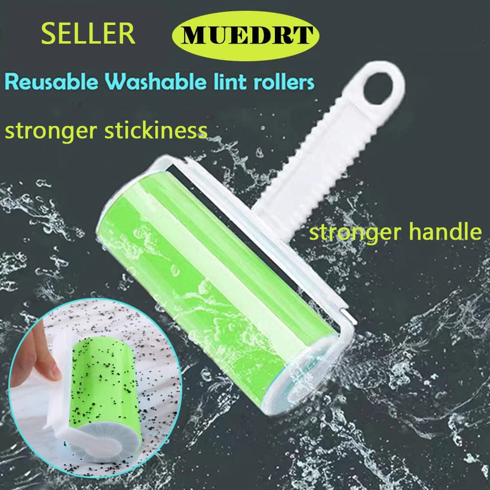 Sticky Travel Lint Roller 5 Pack, Reusable Washable Lint Roller Portable Compact Pet Hair Remover Cleaner with Cover for Clothes, Pet Hairs, Carseats, Include Medium/Small Size (Green)