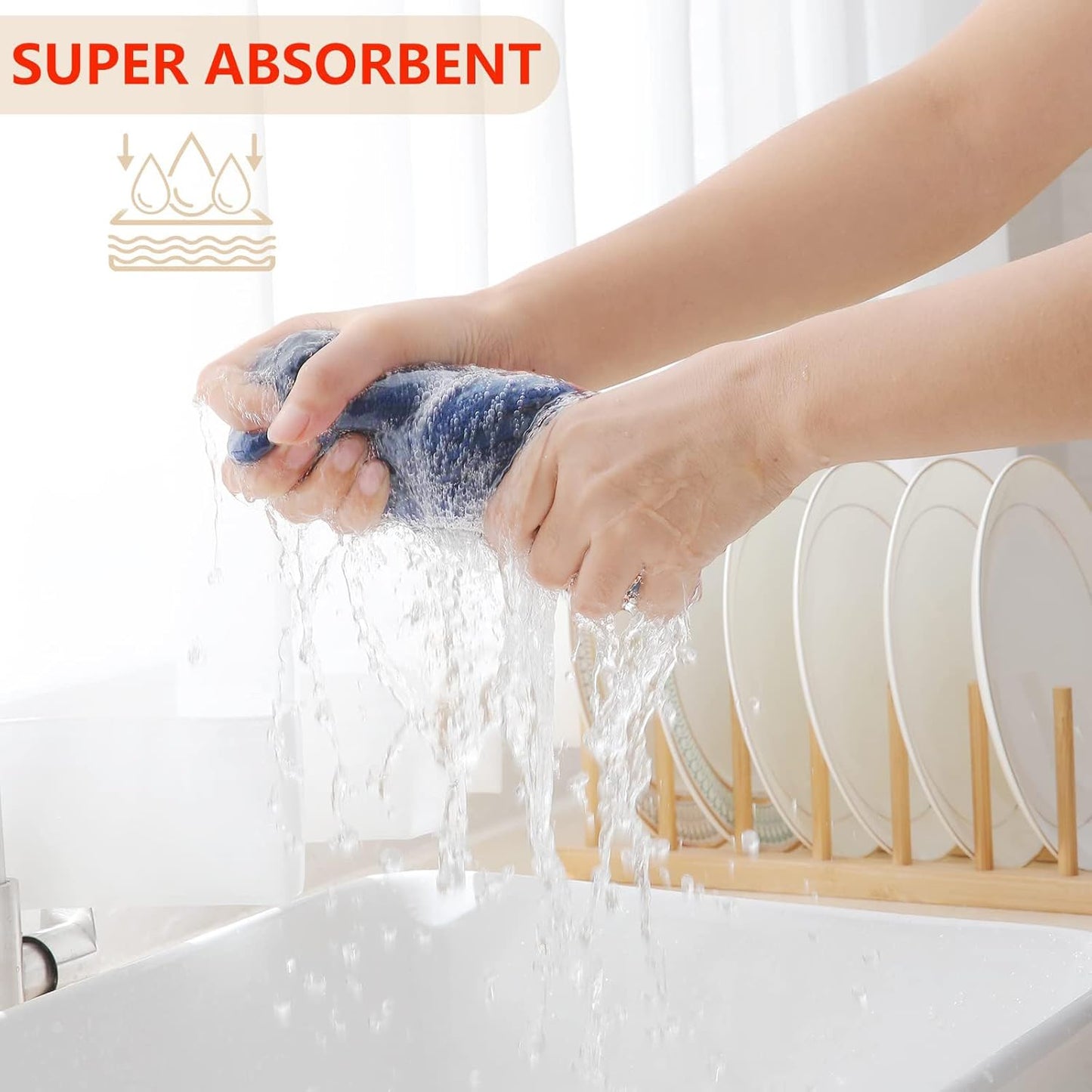 Homaxy 100% Cotton Waffle Weave Kitchen Dish Towels, Ultra Soft Absorbent Quick Drying Cleaning Towel, 13 x 28 Inches, 4-Pack, Navy Blue