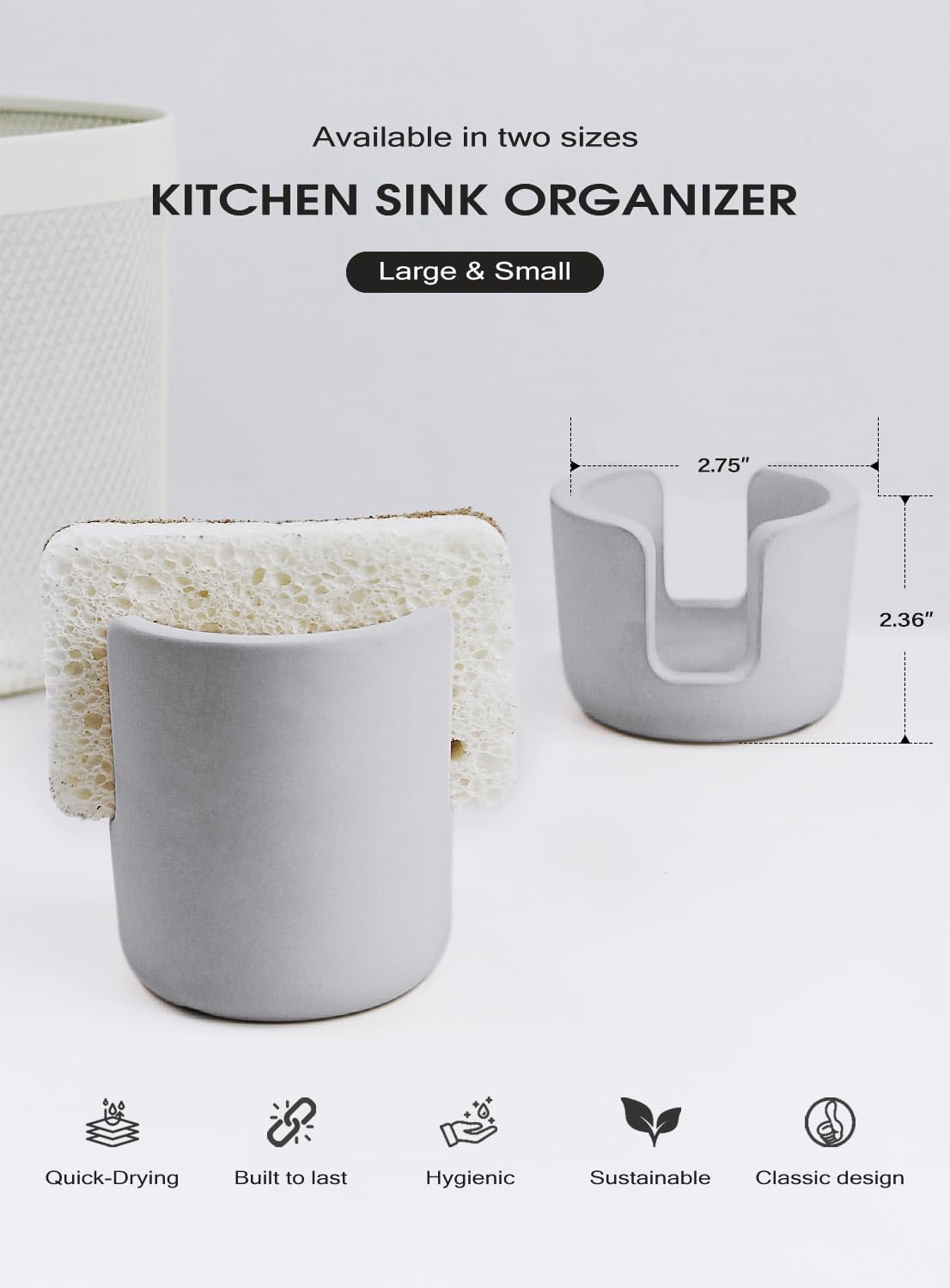 Diatomite Sponge Holder, Quick Dry Stone Sponge Stand for Kitchen Countertop Organizer, Diatomaceous Earth Sponge Stand, Absorbent Sponge Holder, Gray