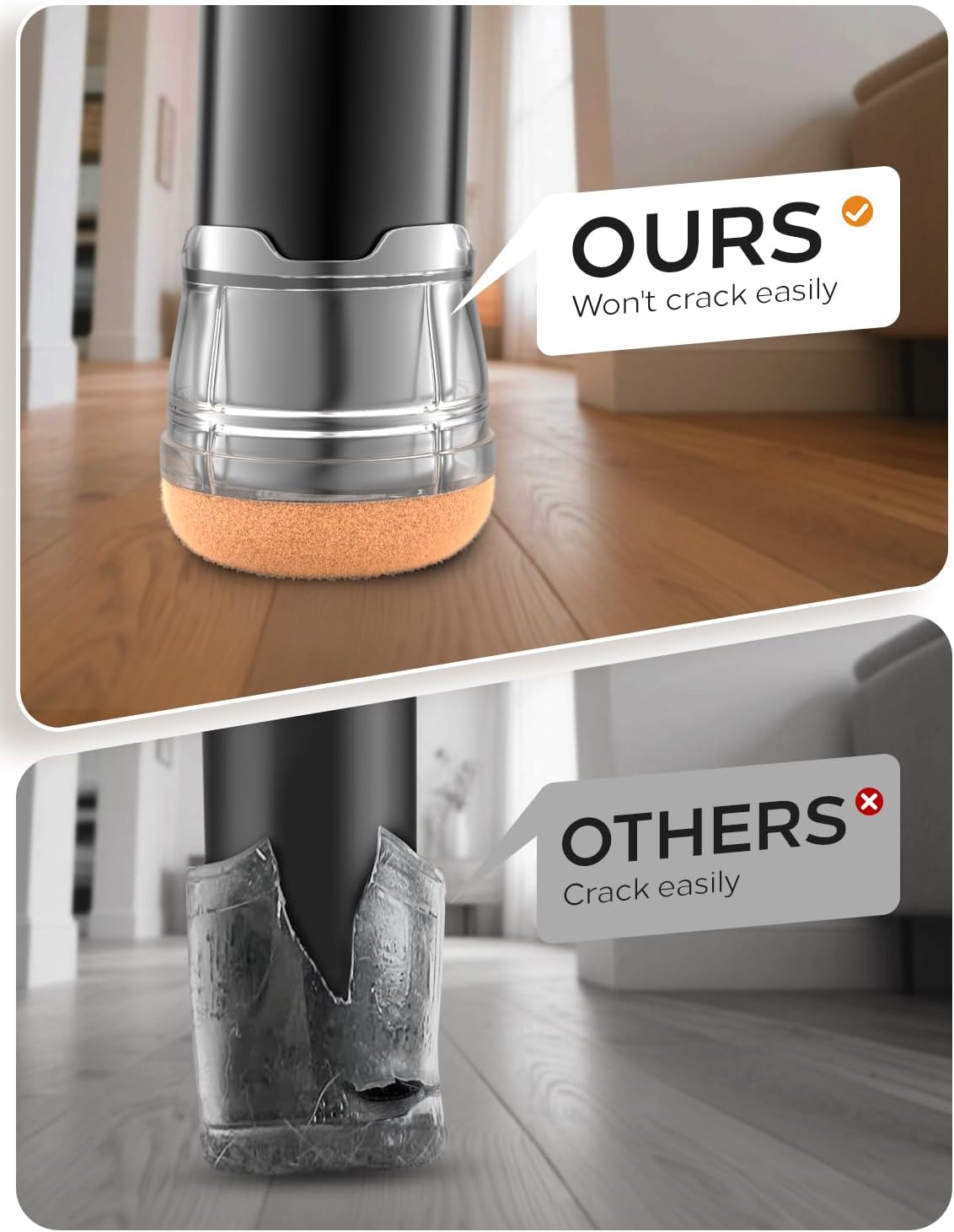 Upgrade 24 PCS Silicone & Felt Chair Leg Floor Protectors for Hardwood Floors - Furniture Pads, Chair Leg Covers/Cups - No Noise & Scratch-Proof - Round M (Fits 1"-1 3/16" / 26-30mm), Clear