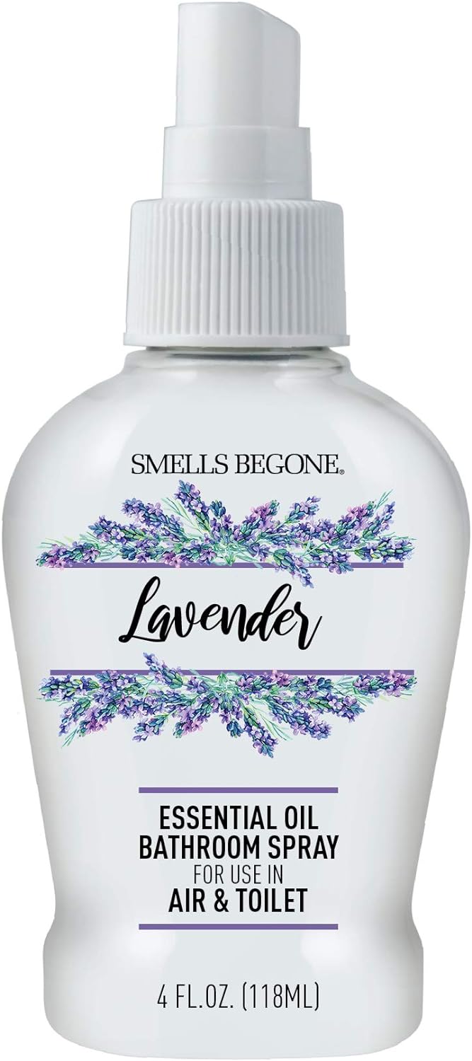 SMELLS BEGONE 4 oz Essential Oil Air Freshener Bathroom Spray - Eliminates Bathroom & Toilet Odors - Made with Essential Oils - Lavender Scent