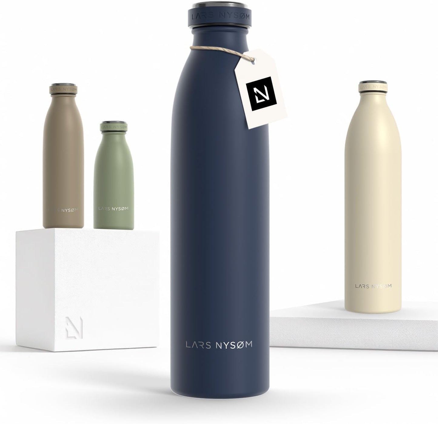 LARS NYSØM Stainless Steel Insulated Water Bottle 12oz 17oz 25oz 34oz 51oz | Insulated Thermo Flask for Hot and Cold Beverages | Leakproof Drinking Bottle (Midnight Blue, 25.4 oz)