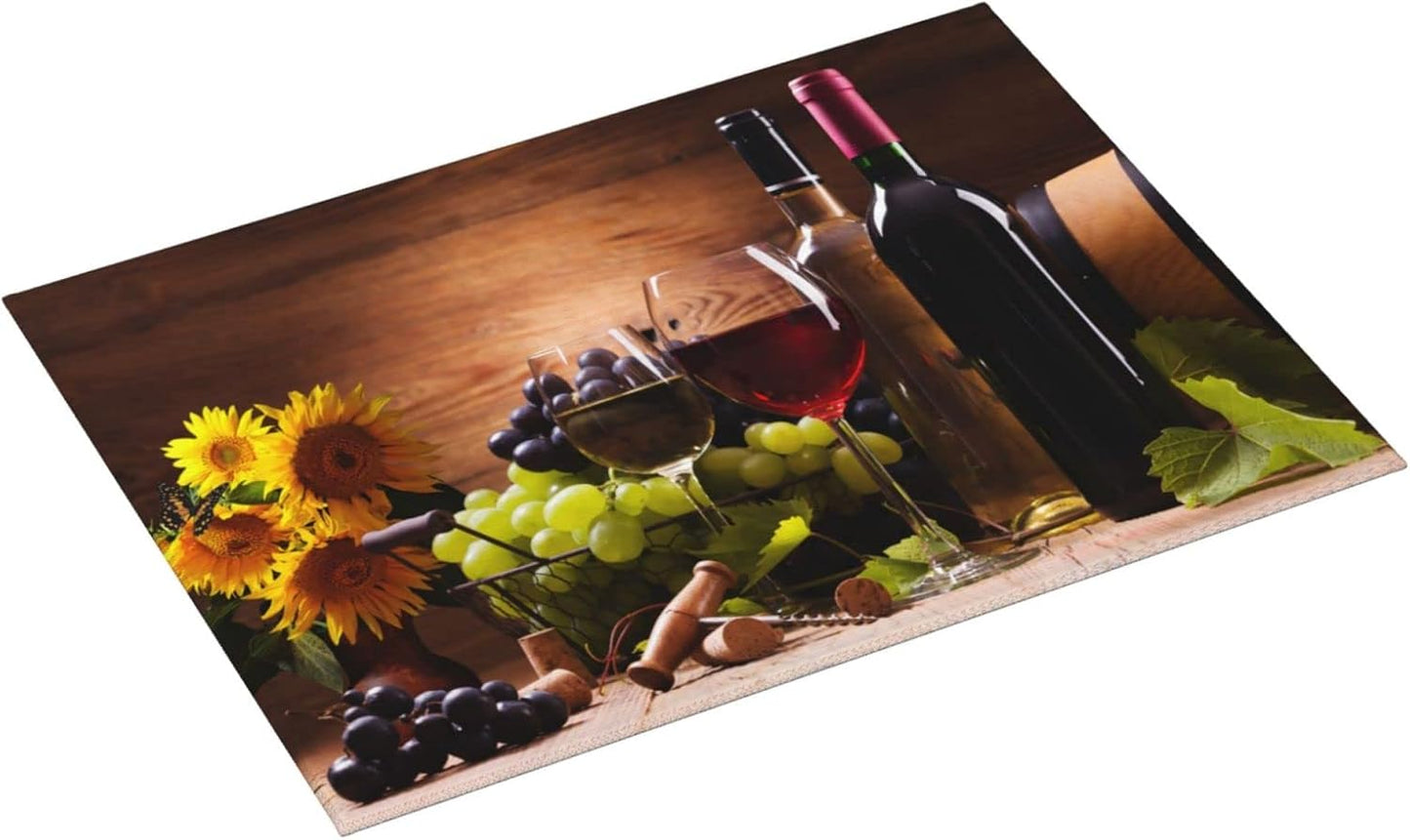 Red Wine Grape Vintage Wooden sunflower Microfiber Absorbent Reversible Dish Drying Mat For Kitchen Counter Xl Large Pad 18 X 24 Inch