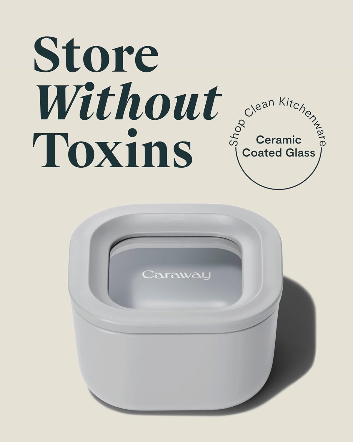 Caraway 6pc Food Storage Container Set - 1.75 Cup Glass Storage Container for Food (6) - Non-Toxic Ceramic-Coated Glass - Air Release Technology - Compact & Stackable Design - Gray