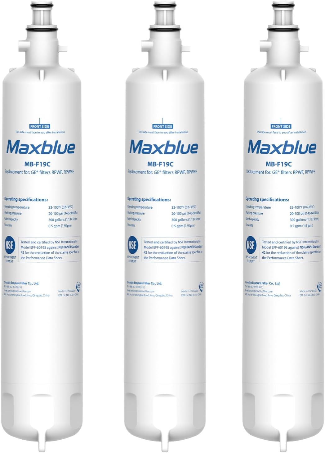 Maxblue Replacement for GE® RPWFE®, RPWF (with CHIP) Refrigerator Water Filter, Compatible with WSG-4, WF277, GFE28GMKES, PFE28KBLTS, GFD28GSLSS, PWE23KSKSS, GYE22HMKES, DFE28JSKSS, 3 Filters