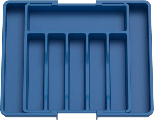 Lifewit Silverware Drawer Organizer, Expandable Utensil Tray for Kitchen, BPA Free Flatware and Cutlery Holder, Adjustable Plastic Storage for Spoons Forks Knives, Large, Dark Blue