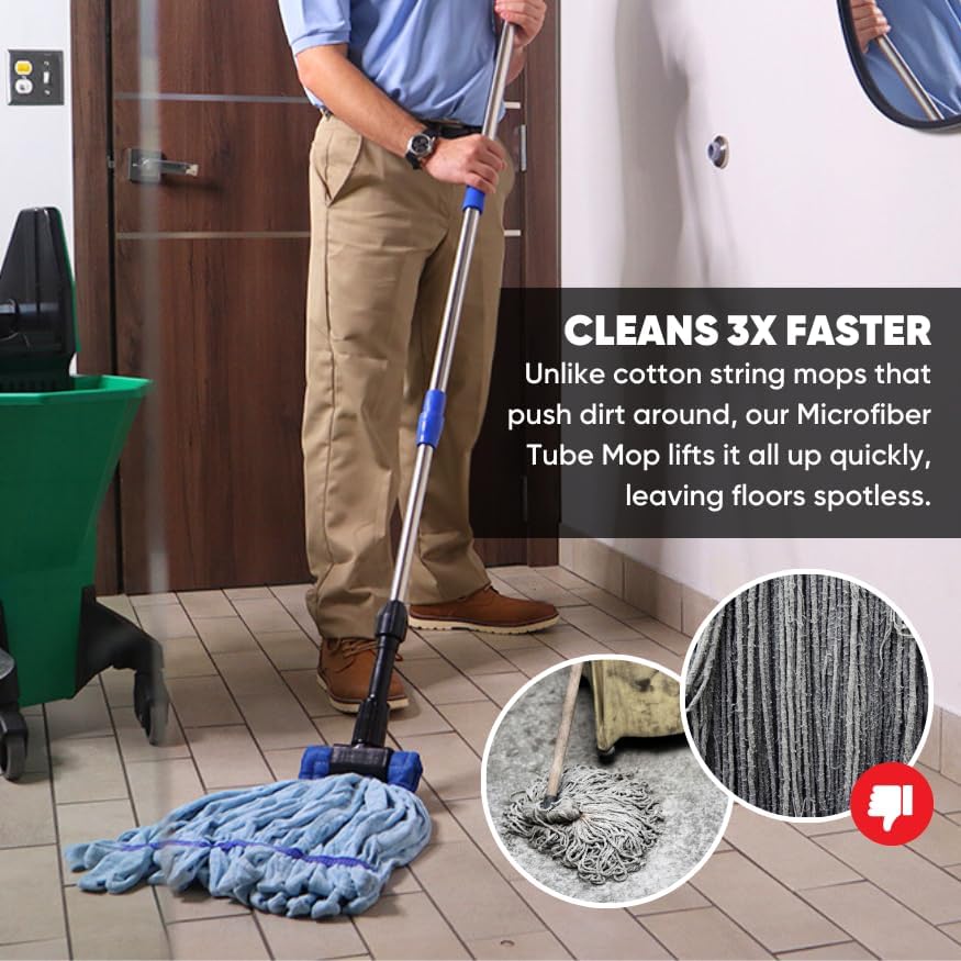 Commercial Mop Head Replacement – 1 Pack Medium Yellow Microfiber Tube Mop (14 oz.) | Industrial Wet Mops | Refill Heads, Machine Washable, Heavy Duty | Hardwood, Tile, Laminate, Vinyl Floors
