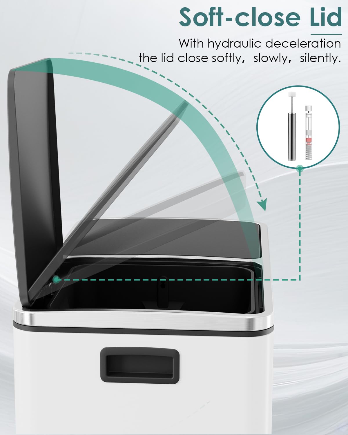 Arlopu 16 GallonStainless Steel Trash Can, 60L Dual Compartment, Metal Kitchen Step Recycle Bin, Metal Double Dustbin, in-Home Garbage Rubbish Can W/Removable Liner Buckets (White)