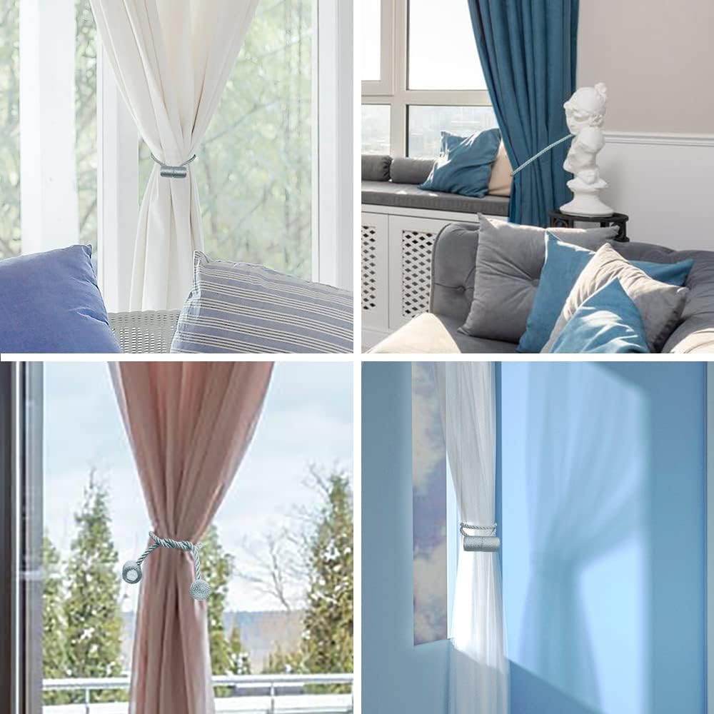 18 Inch Strong Magnetic Curtain Tiebacks, Curtain Holdbacks Modern Upgrade Strong 2021 New Twisted Style Decorative Drapery Rope Tie Backs(2 Pack Grey Blue)