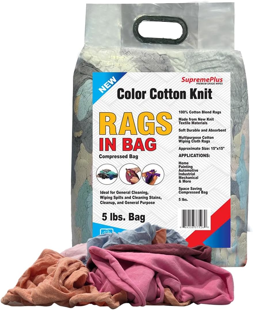 Premium Color Knit Cleaning Rags (600 lbs Pallet - 120x5 lbs. Bag) – Shop Rags Bulk for Workshops, Mechanics, Painters, and Home Use, Multipurpose Cotton T-Shirt Rags