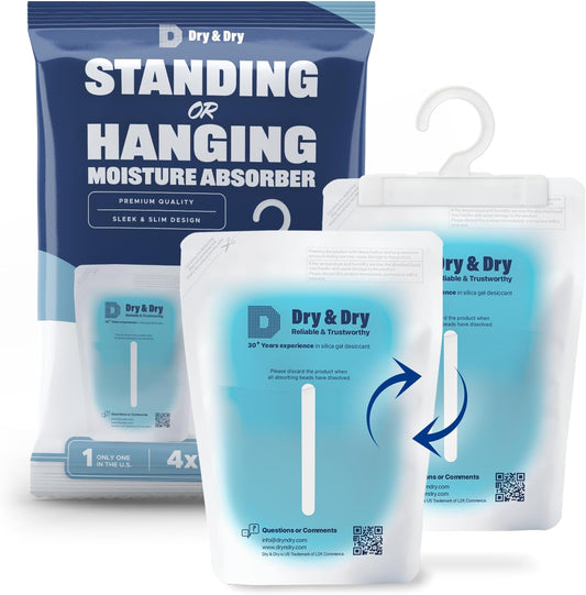 Dry & Dry 50 Packs Hybrid Moisture Absorbers & Musty Odor Eliminator Dehumidifier to Control Excess Moisture for Basements, Closets, Bathrooms, Laundry Rooms. Moisture Absorbers