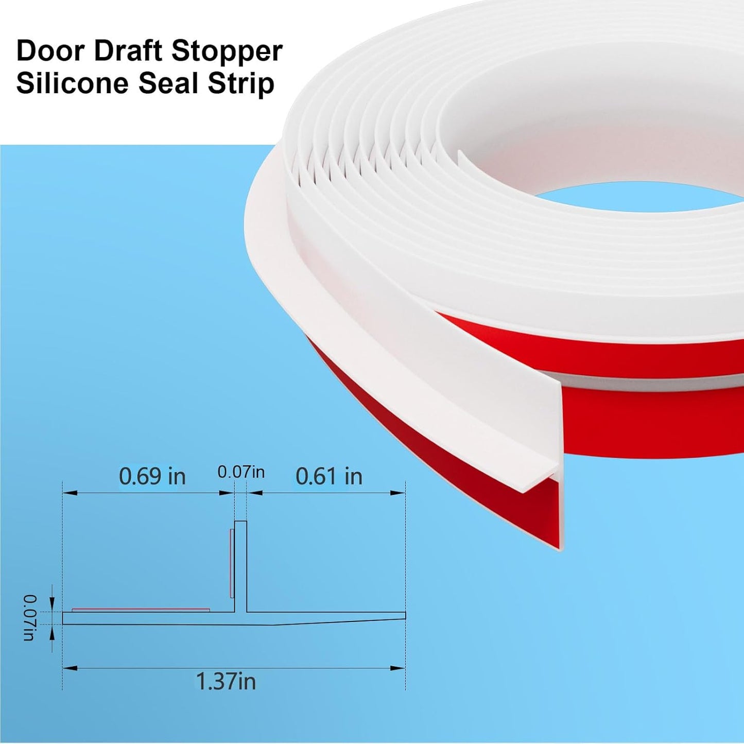 T-Shaped Door Draft Stopper, 1.37 in x 20 Ft Silicone Seal Strip for Windows Gaps, Weather Stripping Seal Strip Shower Sweep, White