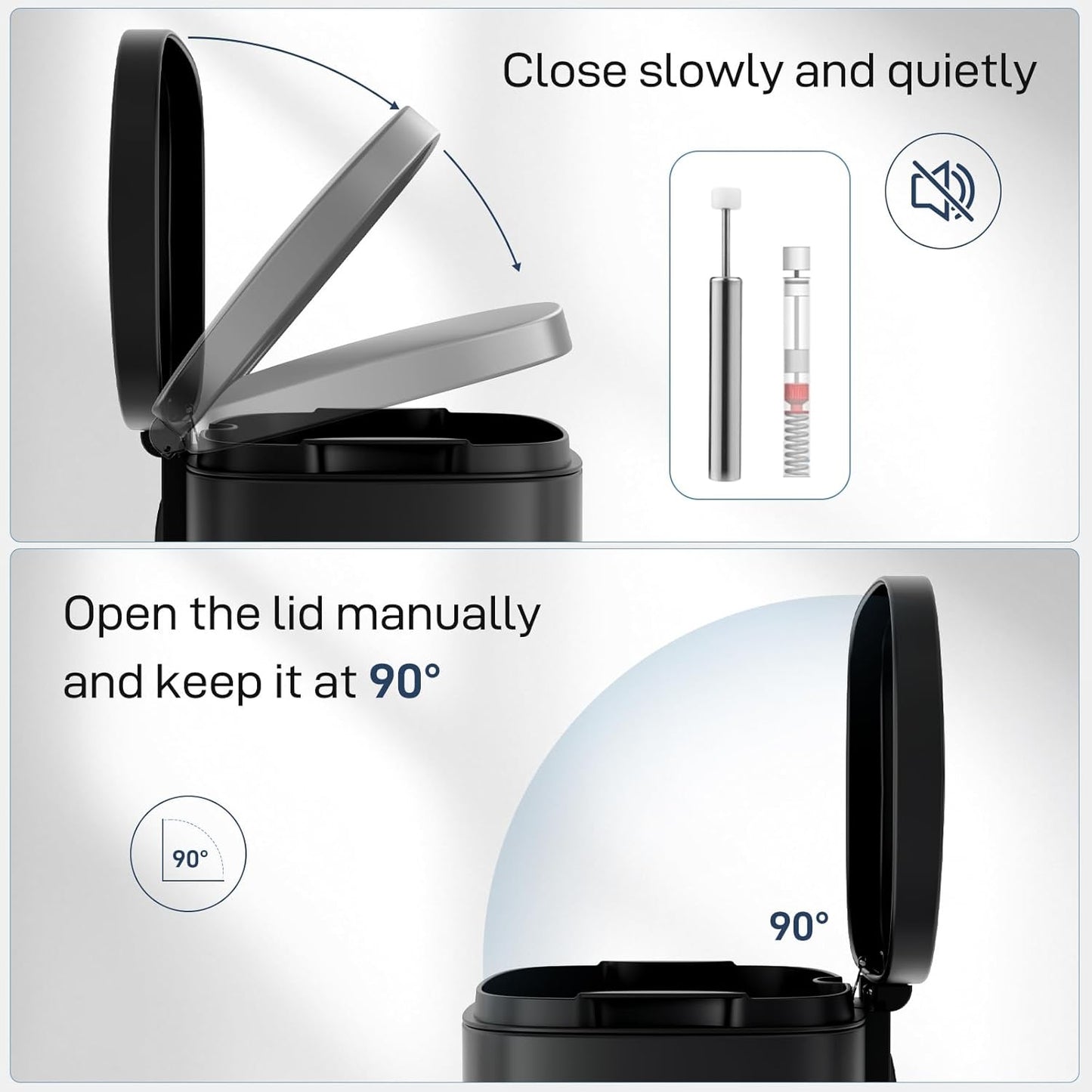 Arlopu 8 Gallon Step Trash Can, Stainless Steel Garbage Bin, Soft-Close Rubbish Bin with Removable Plastic Inner Bucket, Fingerprint-Proof, Lid Dustbin, Suit for Kitchen Home (Black, 30L)