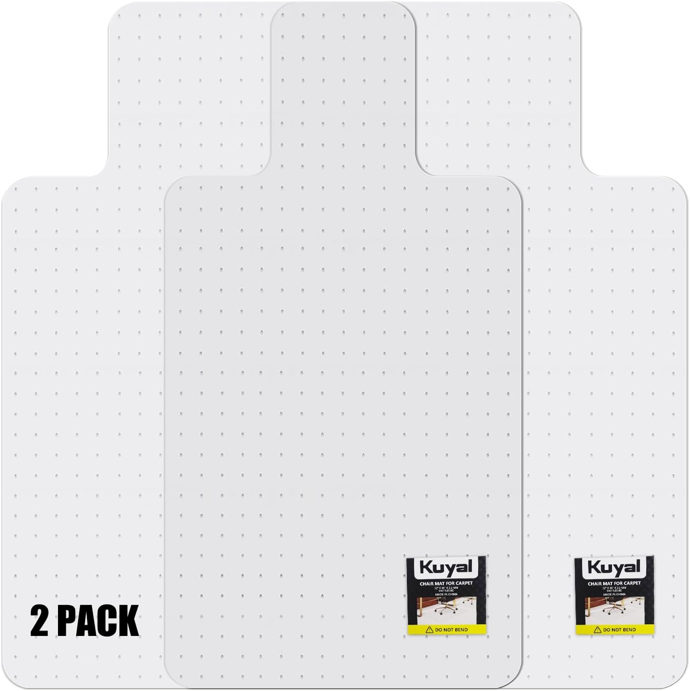 Kuyal Office Chair Mat for Carpet, 2 Pack 36x48 Clear Heavy Duty Computer Chair Mat with Lip, Under Desk Protector Carpeted Floors Mat, Easy Chair Movement,Ship Flat