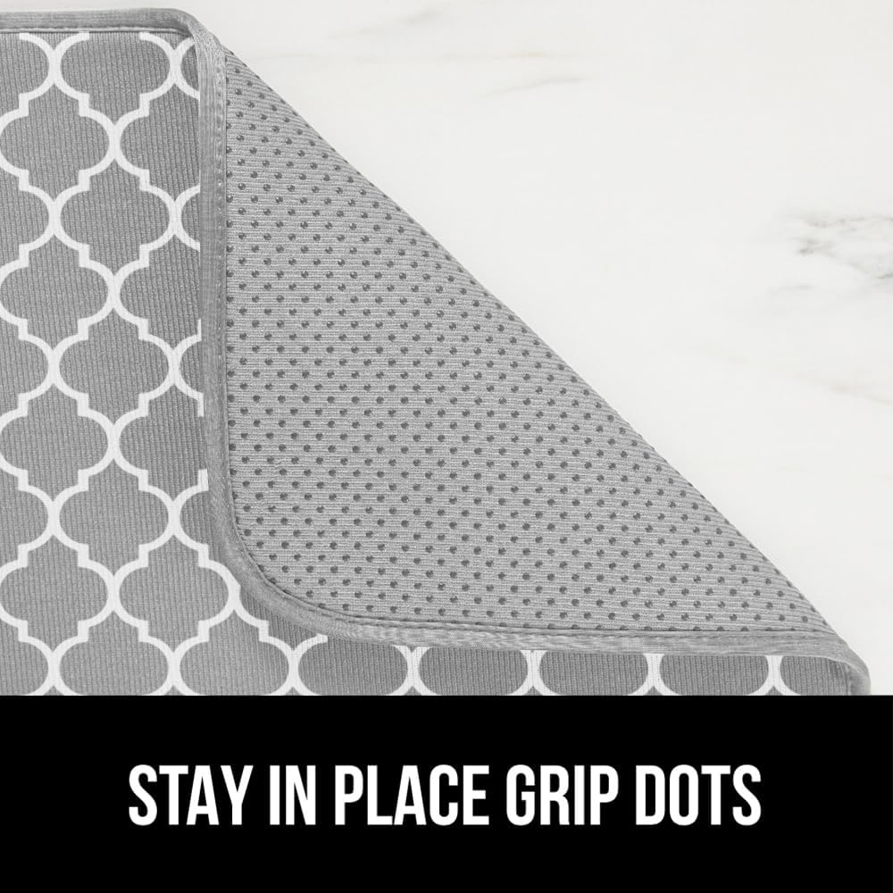 GORILLA GRIP Ultra Water Absorbent Microfiber Dish Drying Mat, 18x32, Quick Dry Thick Mesh, Slip Resistant Pad for Sink Dishes or Under Rack, Kitchen Counter Accessories, Machine Wash Mats, Quatrefoil