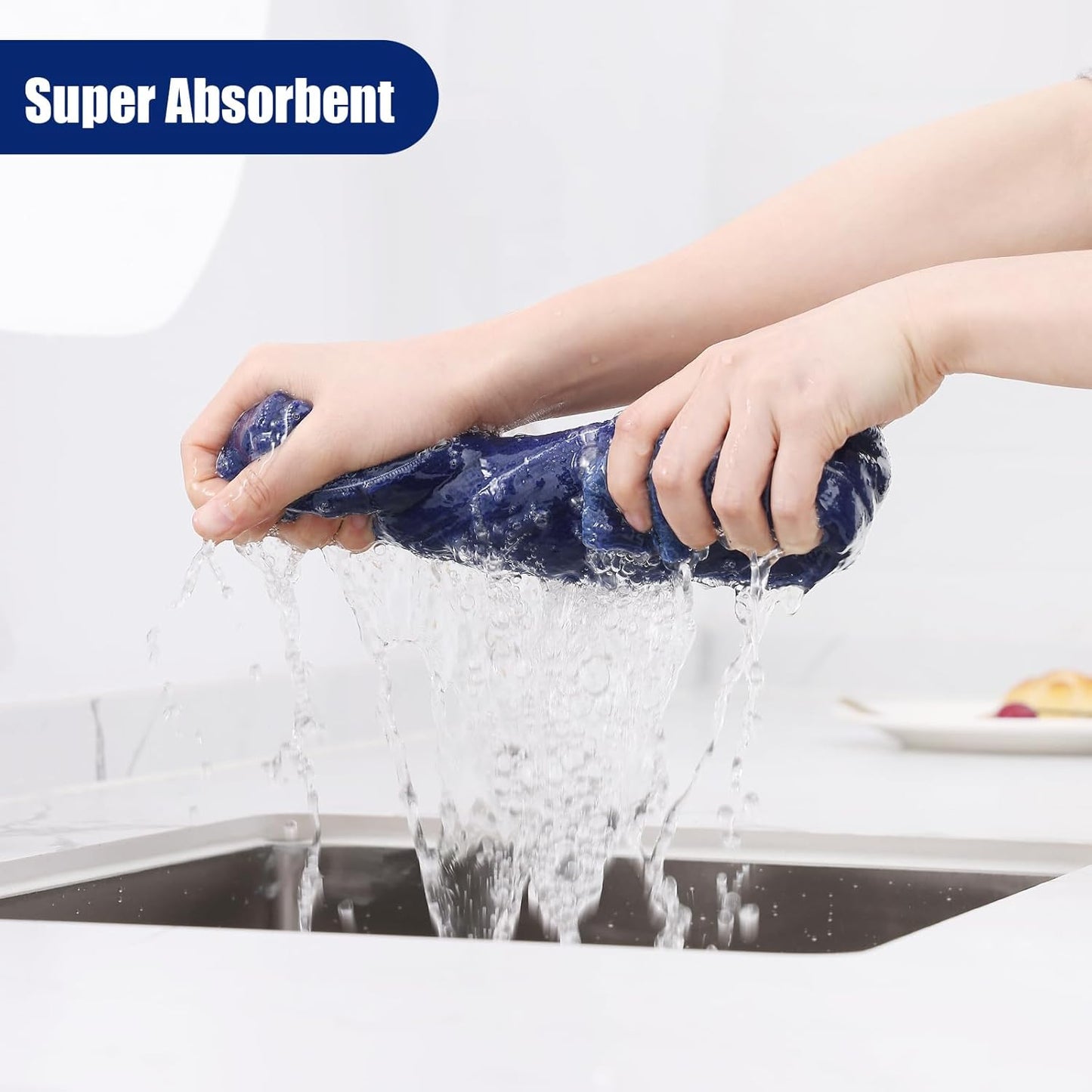 Homaxy Microfiber Kitchen Towels and Dishcloths Set, 12 Pack Soft and Absorbent Dish Hand Towels Bulk, 28 x 16 Inch & 12 x 12 Inch Quick Drying Rags for Washing Dishes, Navy Blue