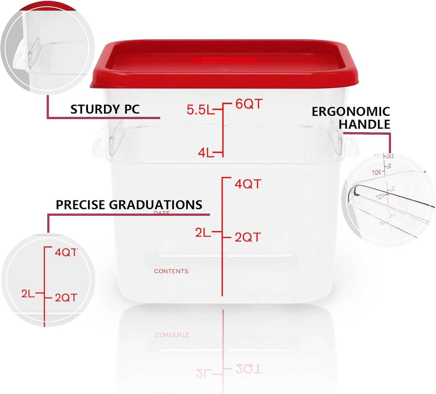 6 Pack 6 Quart Square Clear Food Storage Containers with Lids Cereal Containers Storage Airtight Food Storage Containers for Restaurant Kitchen Home