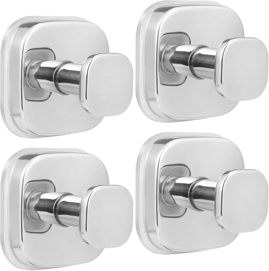 Suction Cup Hooks for Shower - Reusable No-Drill Mounting - Hooks for Towels, Robes & Loofah on Metal, Glass, Mirrors, Tile & Smooth Non-Porous Surfaces (4, Chrome Polished)