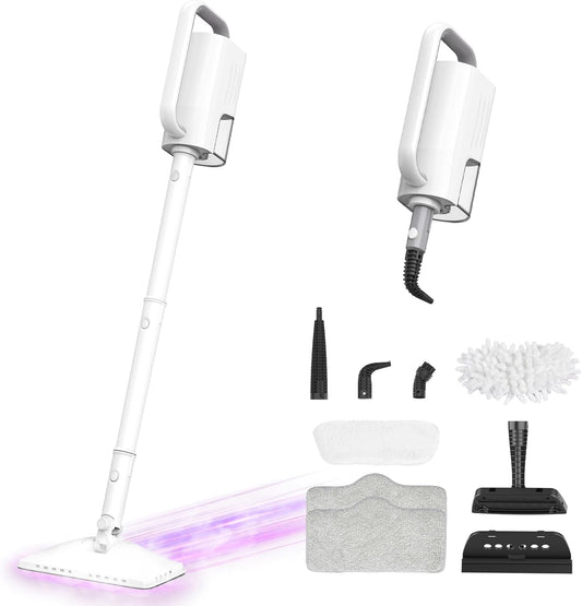 Steam Mop Cleaner, 7 in 1 Rotated Steam Cleaner for Home, Adjustable 2 Modes Steam Mop with 23FT Power Cable and 400ML Removable Tank, Hard Floor, Laminate Floor, Tiles Cleaning (Tea White)