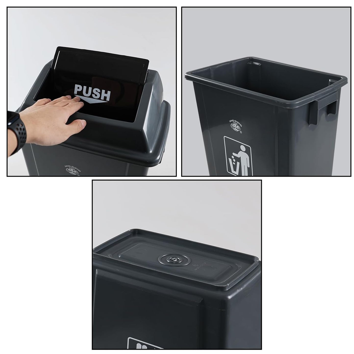 6 Gallon Plastic Swing Top TrashBin/Garbage Can, Lidded Wastebasket Trash Can for Kitchen, Garage, Office, Grey (4 Pack)