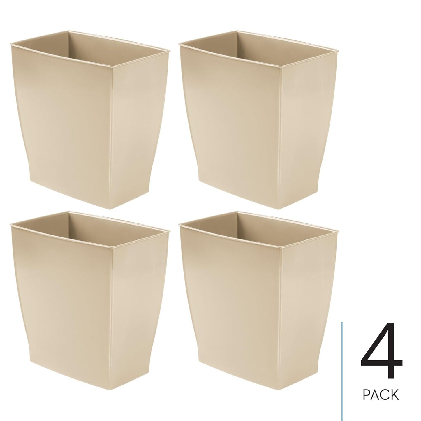 iDesign Small Rectangular Bathroom Trash Set of 4-Taupe Brown Waste Can