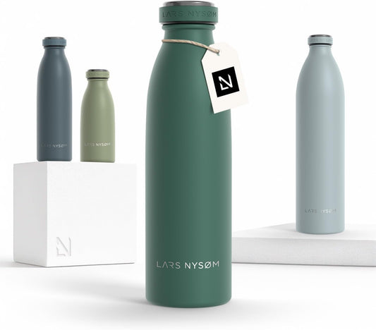 LARS NYSØM Stainless Steel Insulated Water Bottle 12oz 17oz 25oz 34oz 51oz | Insulated Thermo Flask for Hot and Cold Beverages | Leakproof Drinking Bottle (Pine Green, 17oz)