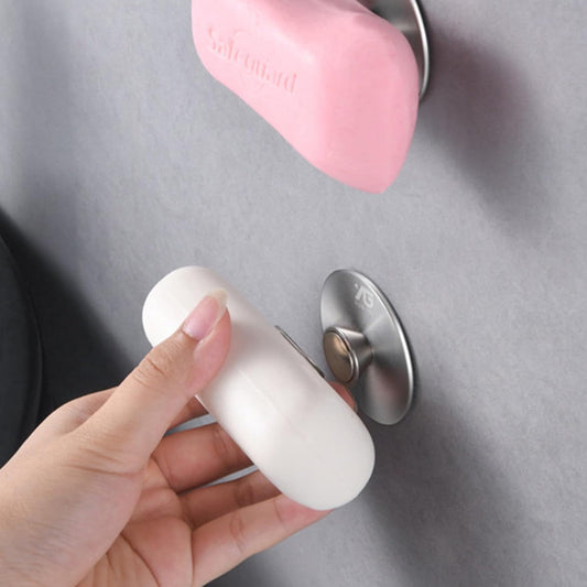 Magnetic Soap Holder, Stainless Steel Wall Mount Waterproof Bathroom Organizer for Showers/Sinks (Soap Holder-Glue)