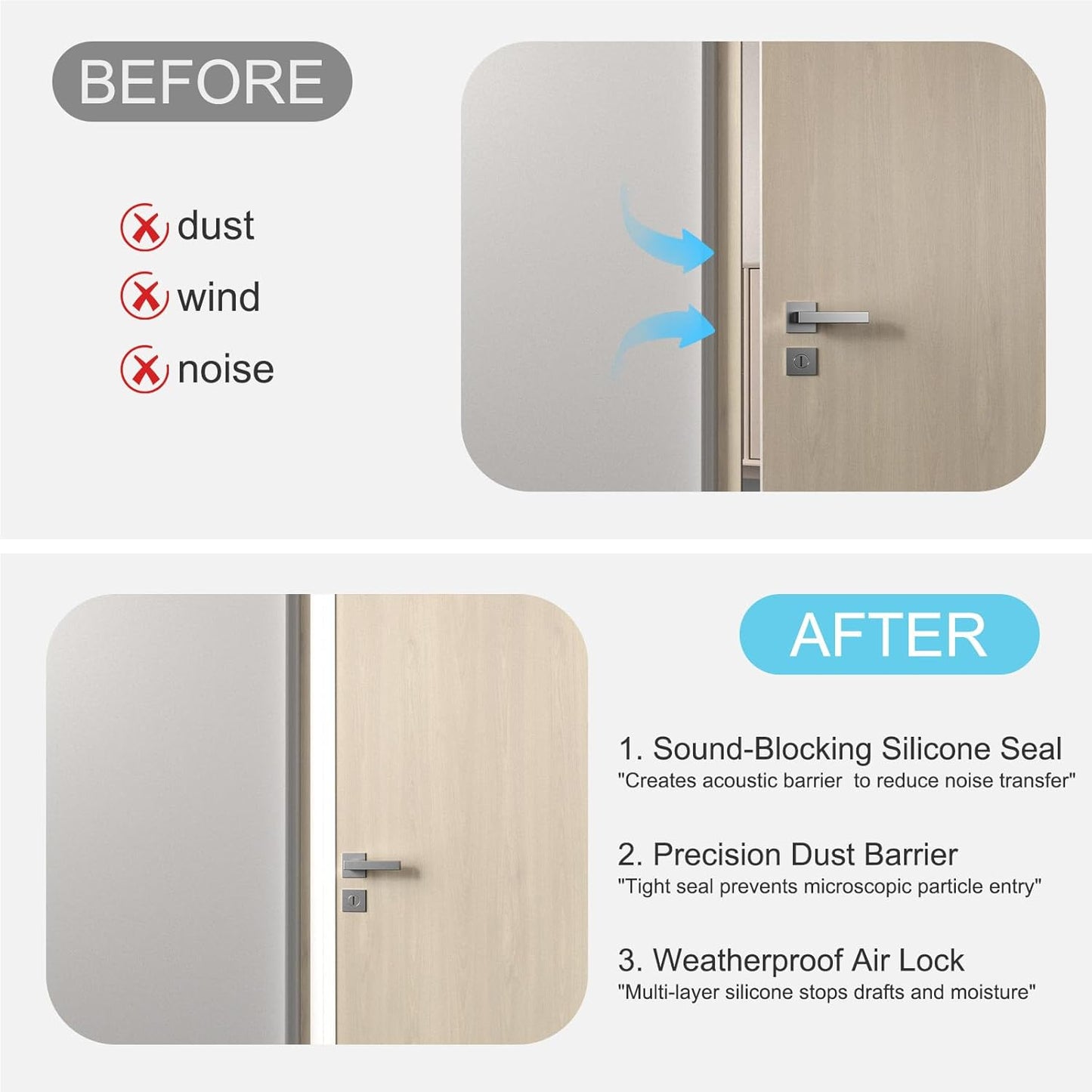 Heavy-Duty 20 ft x 2 in Weather Stripping, Door Draft Stopper Silicone Seal Strip for House and Glass Shower Doors for Collision and Side Gaps of Door and Windows, White