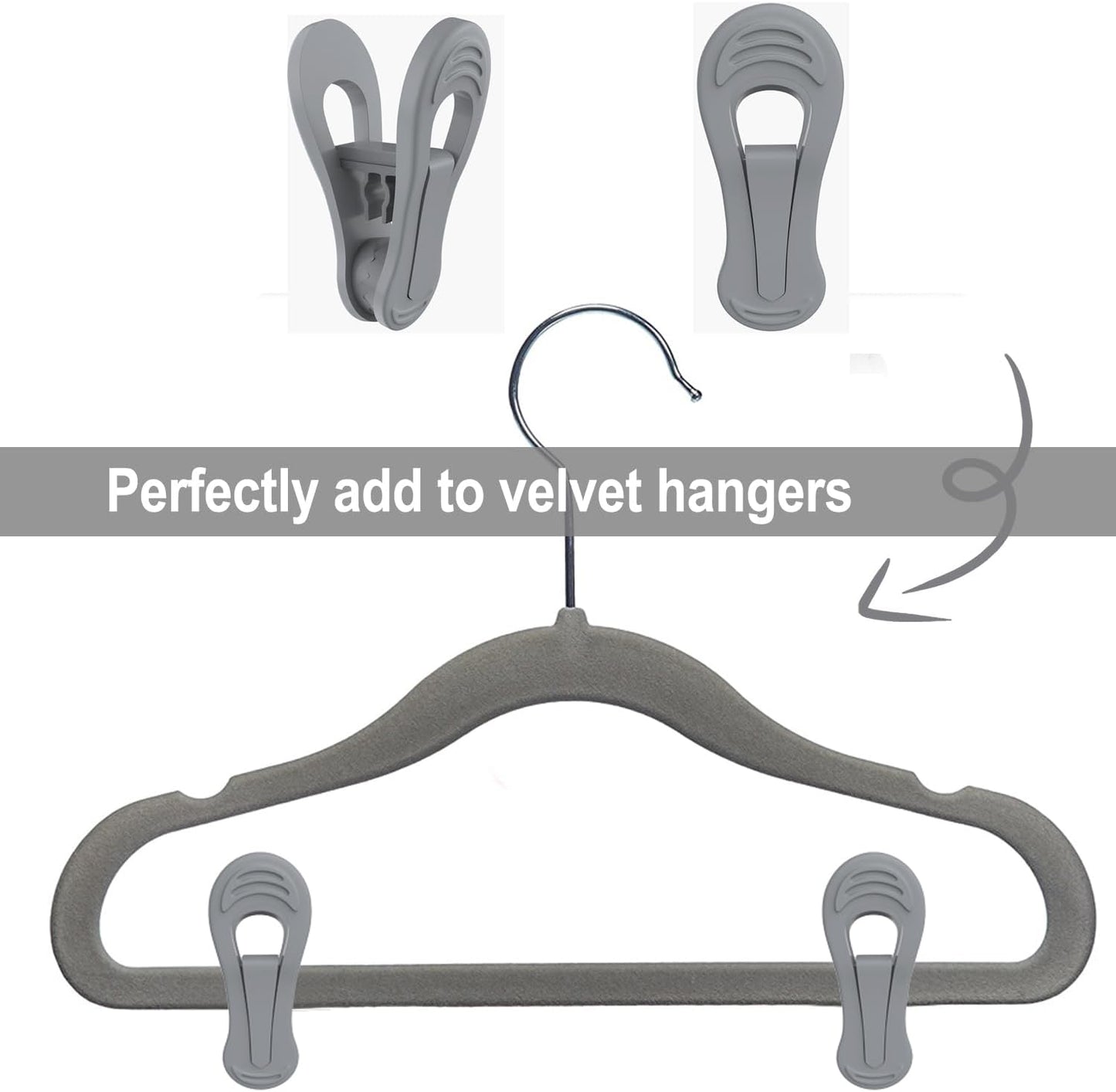 Grey Hanger Clips 50 PCS, Multi-Purpose Plastic Clips Perfect for Velvet Hanger Plastic Hangers