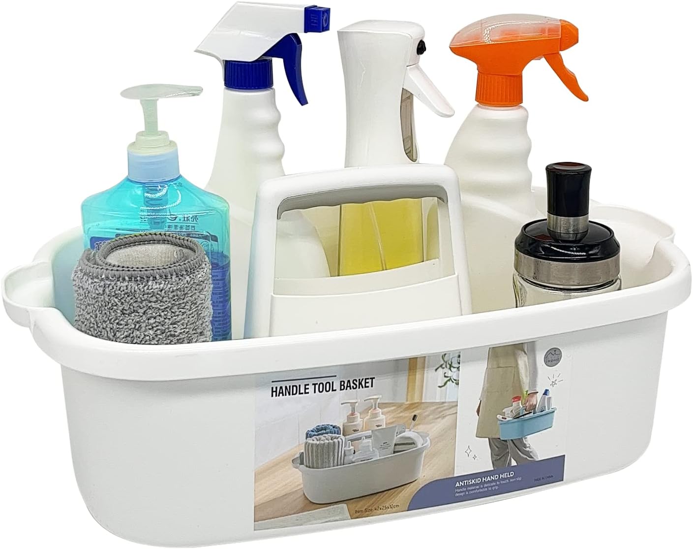 Multi-Purpose Plastic Cleaning Caddy with Handle, Shower Caddy Organizer/Storage Basket/Totes Portable for Bathroom Supplies, Cleaning Products, Under Sink Tool, Housekeepers (White)