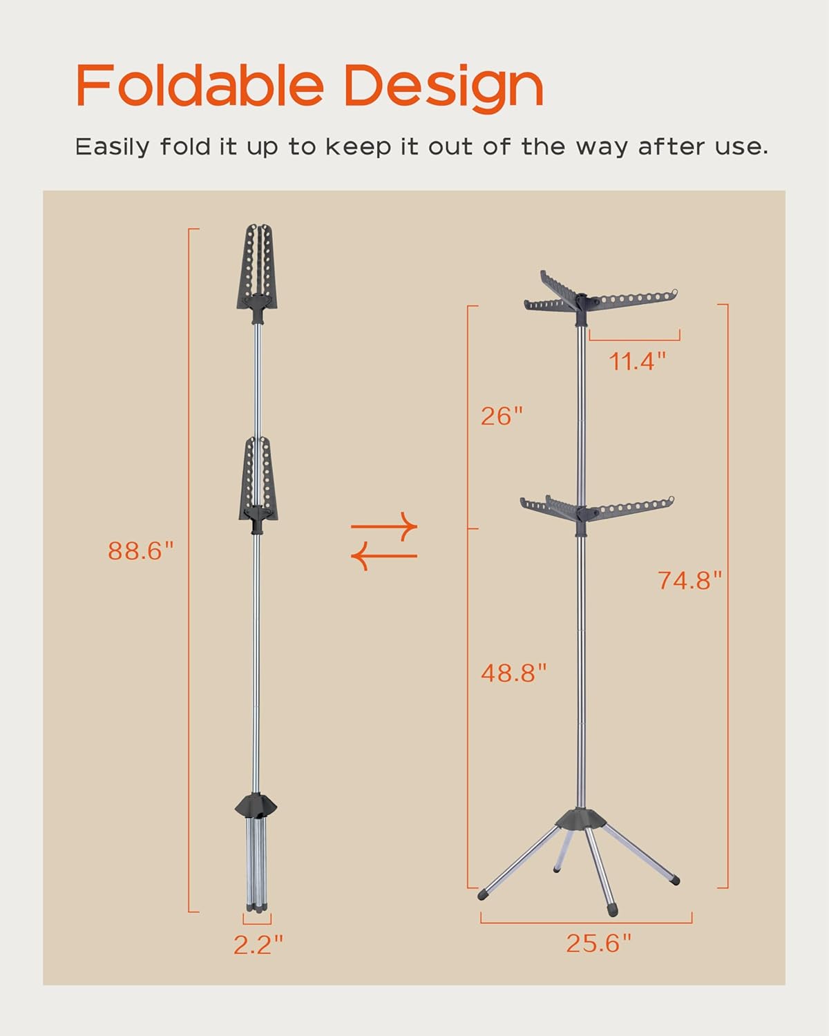 Clothes Drying Rack Foldable, 74.8 inch 2 Tier Laundry Drying Rack with Rotating Clothes Rail for 54 Pieces of Clothes, Space Saving, Indoor, Stainless Steel, Grey and Silver CDR002G01