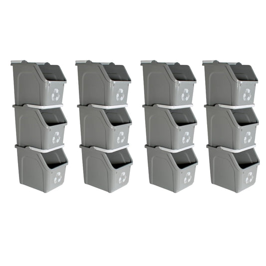 6 Gallon Stackable Recycling Bins for Homes, Garages, Offices Made of 100% Recycled Plastic - (Grey, 12 Pack)