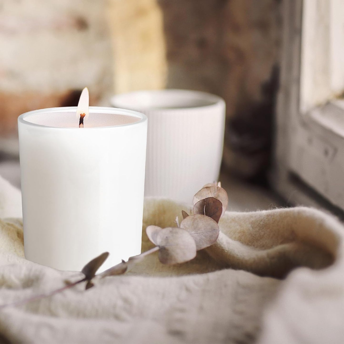 Thick Candle Jars for Making Candles 12 Pcs, 14 OZ Empty Jars with Wood Lids for Candle Making, Sample Container, Light White