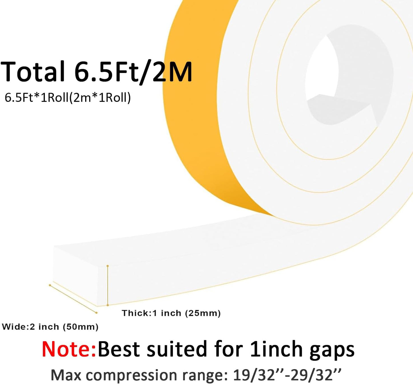 Weather Stripping Door Seal Strip, Adhesive Foam Insulation Tape for Doors and Windows, Closed Cell Weather Stripping for Door Frame, SoundProof Weatherproof Dustproof(2 in x 1 in x 6.5Ft