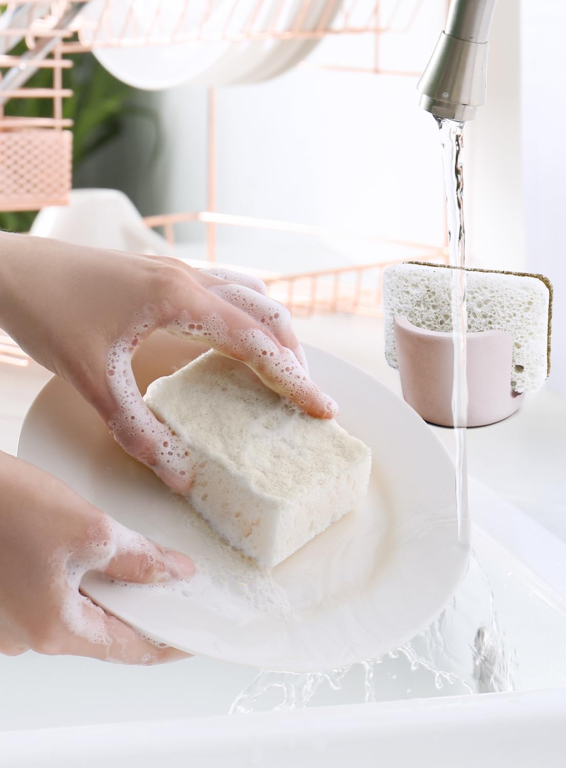 Diatomite Sponge Holder for Countertop Organizer, Quick Dry Stone Sponge Caddy, Diatomaceous Earth Sponge Holder, Absorbent Face Sponge Stand, Brown