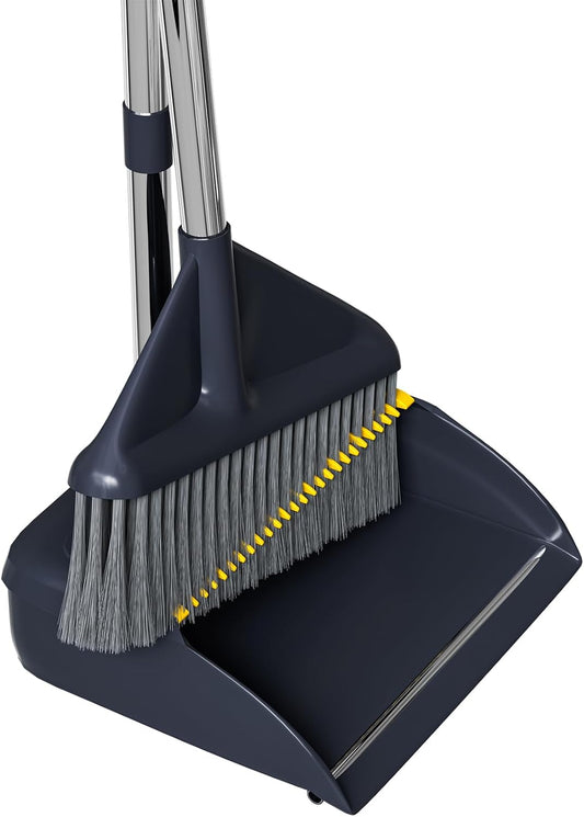 MOPUP Broom and Dustpan Set, 52 inch Long Adjustable Handle Broom with Dustpan Teeth to Self-Cleaning Clean Hair Suitable for Home Kitchen Office