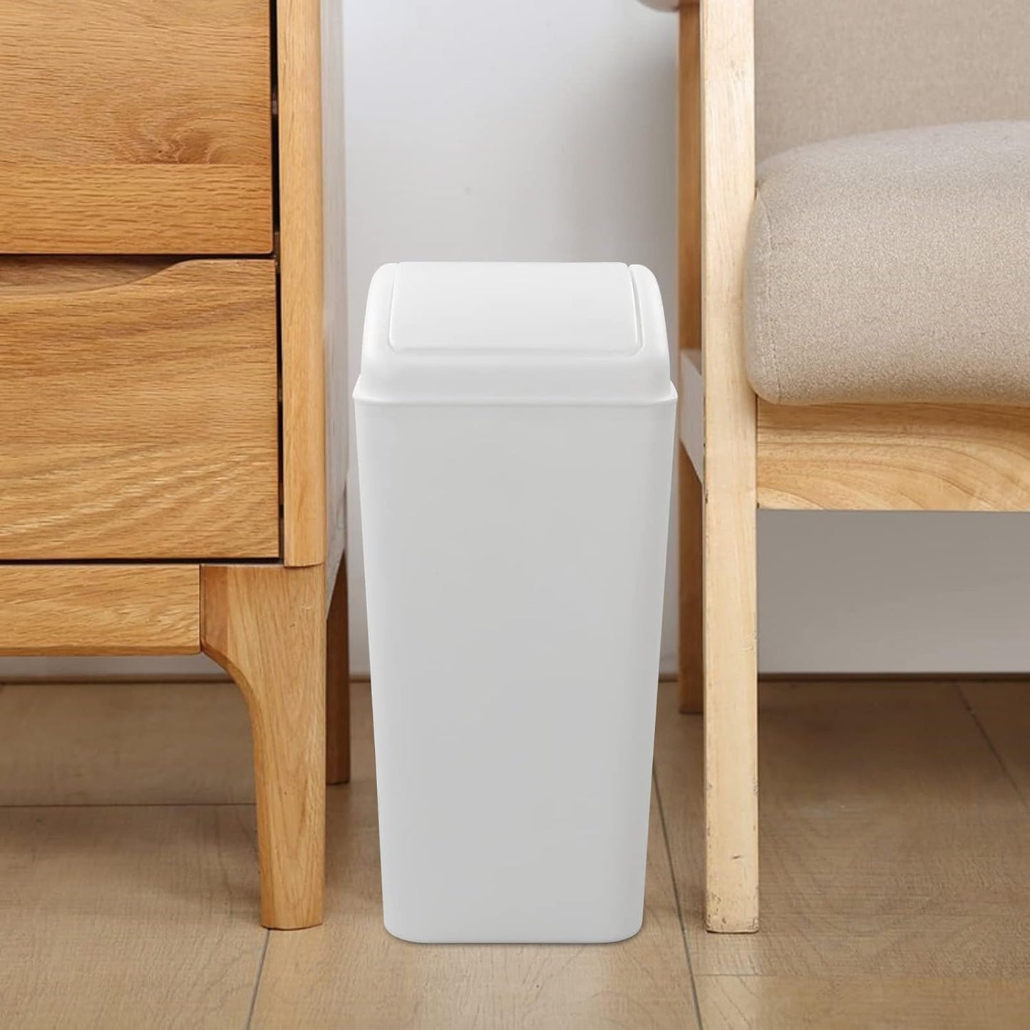 4.2 Gallon Plastic Swing Lid Trash Can, Small Garbage Can with Swing Top Lid, White