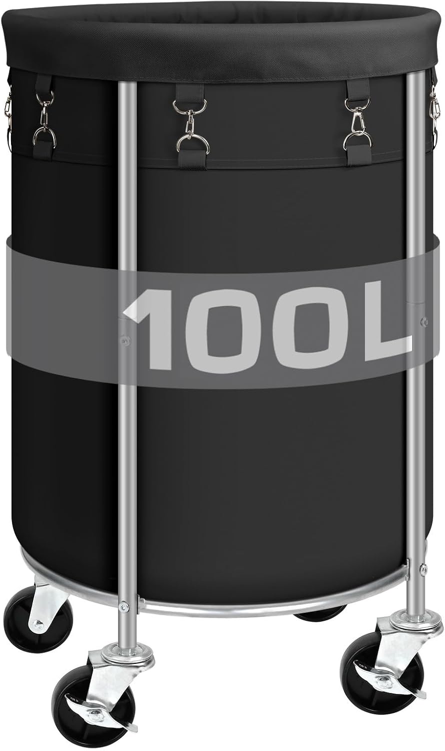 Laundry Hamper with Wheels, 100L Round Rolling Laundry Basket Sorter with Removable Bag, Clothes Cart Organizer with Steel Frame for Bedroom, Bathroom, Laundry Room, Black